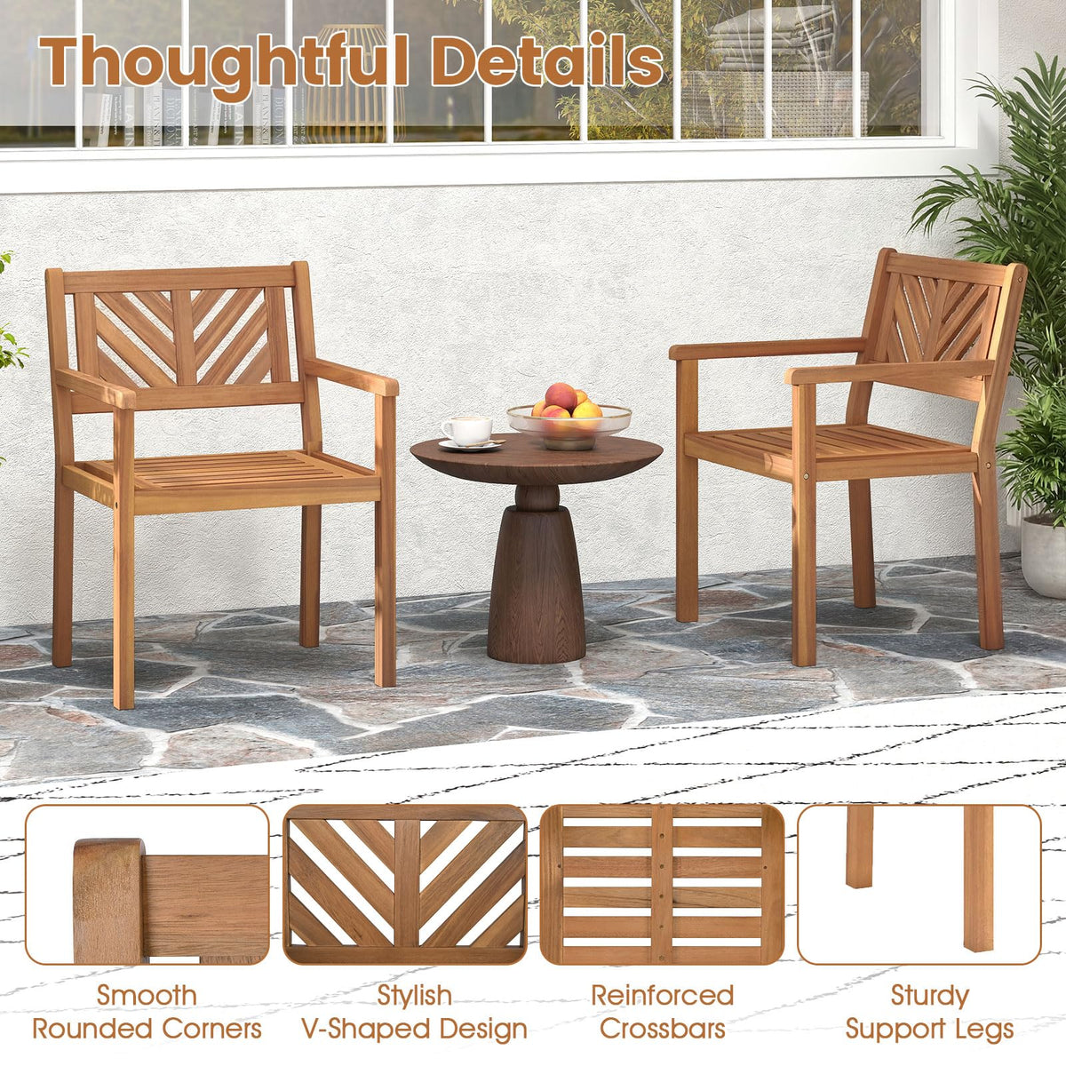 Tangkula Acacia Wood Patio Dining Chairs Set of 2/4 Heavy-Duty Wooden Armchairs for Porch