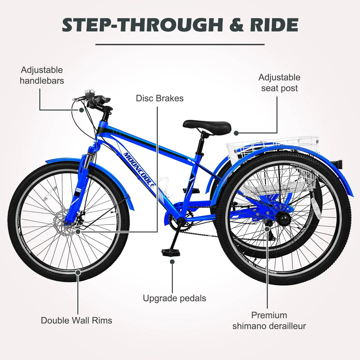 MOPHOTO 7 Speed 27.5" Adult Mountain Tricycle, Exercise Men'S Women'S Bicycle, 3 Wheel Cruiser Bike