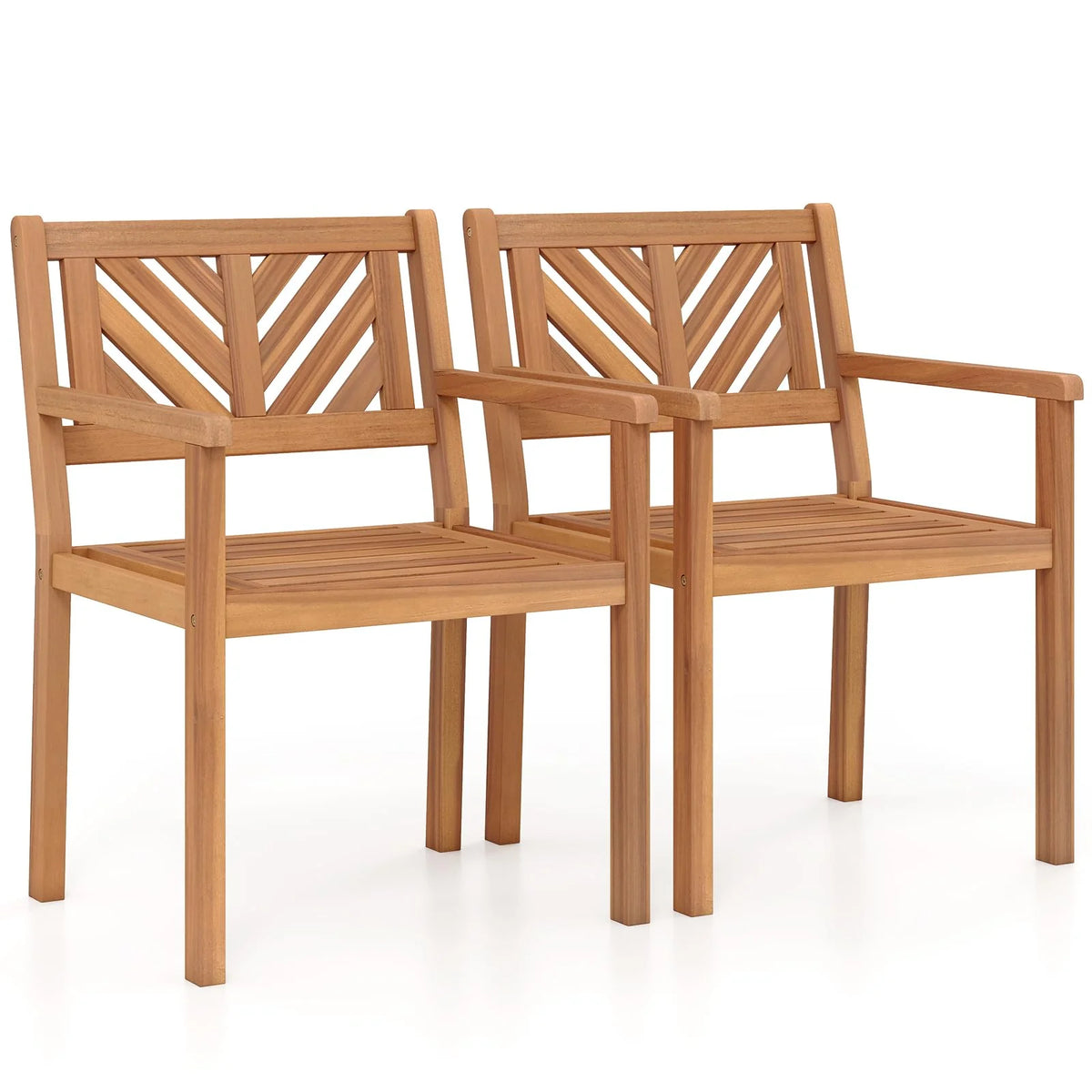 Tangkula Acacia Wood Patio Dining Chairs Set of 2/4 Heavy-Duty Wooden Armchairs for Porch