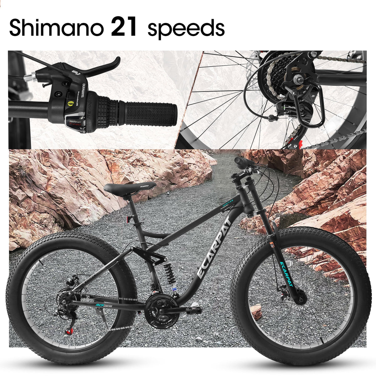 Ambifirner 26" Fat Tire Mountain Bike with Full Suspension - 4" Wide All - Terrain Tires & Shimano 21 - Speed Drivetrain - Outdoor Bike for Men/Women 85% Pre - Assembled Durable Design