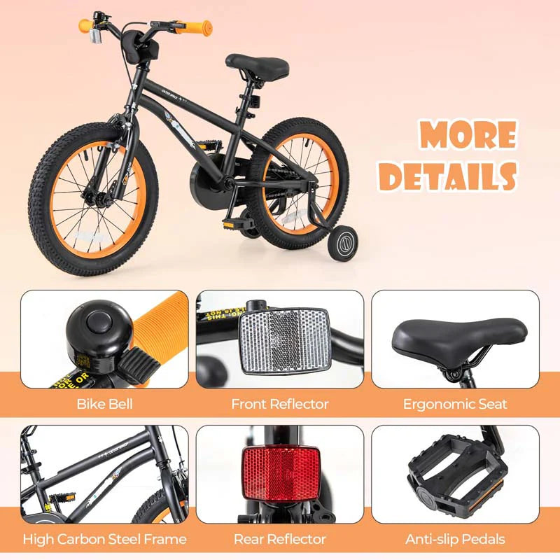 16" Kids Bike for 4-7 Years Old Girls Boys Sport Bicycle with Adjustable Saddle, Training Wheels, Reflectors
