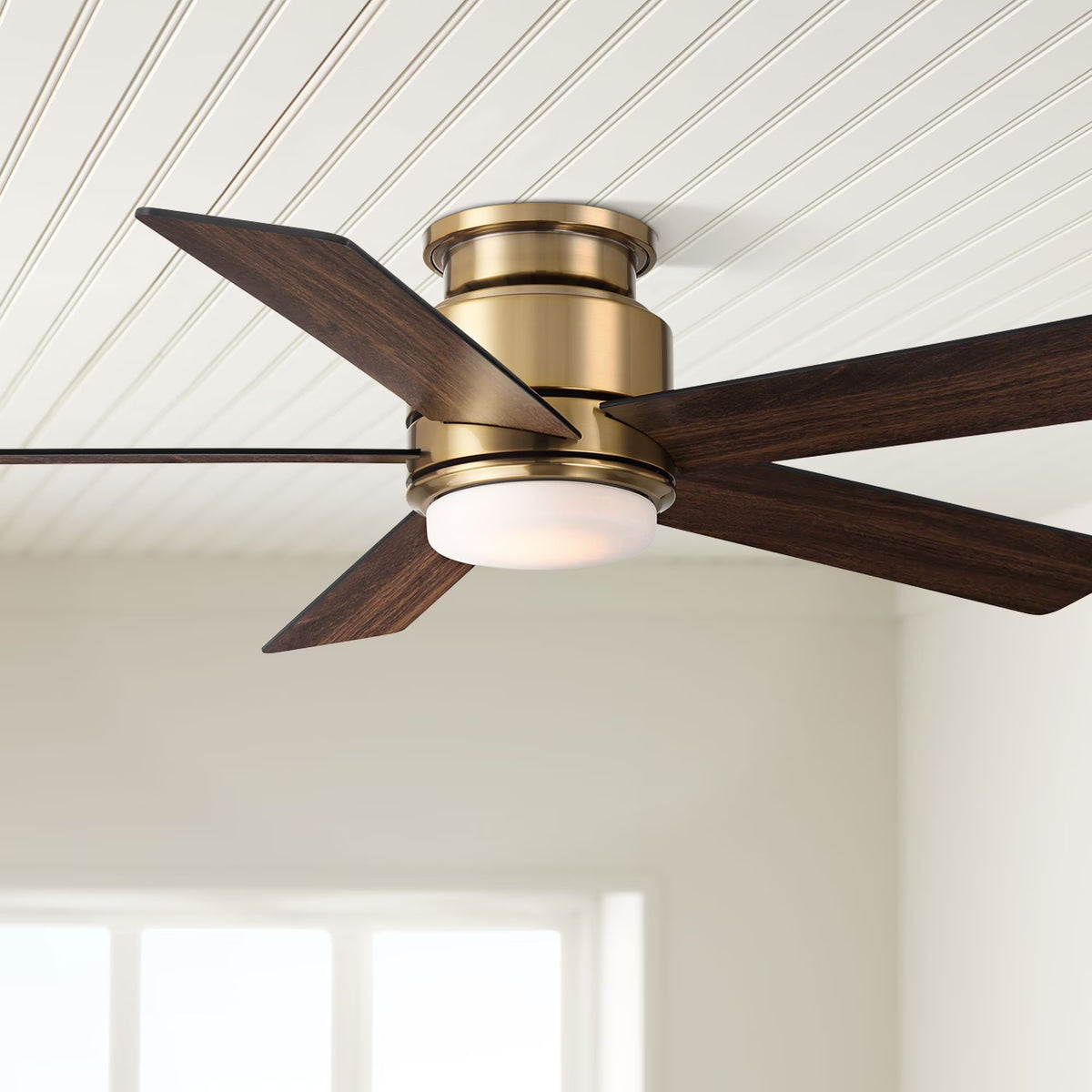 Casa Vieja 52" Grand Palm Indoor Outdoor Ceiling Fan 5 Blade LED Light Remote Control Soft Brass Finish Bedroom Hugger Damp Rated