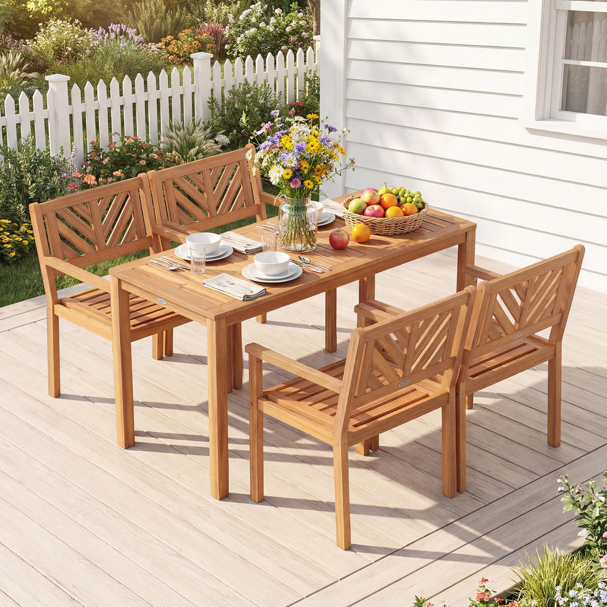 Tangkula Acacia Wood Patio Dining Chairs Set of 2/4 Heavy-Duty Wooden Armchairs for Porch
