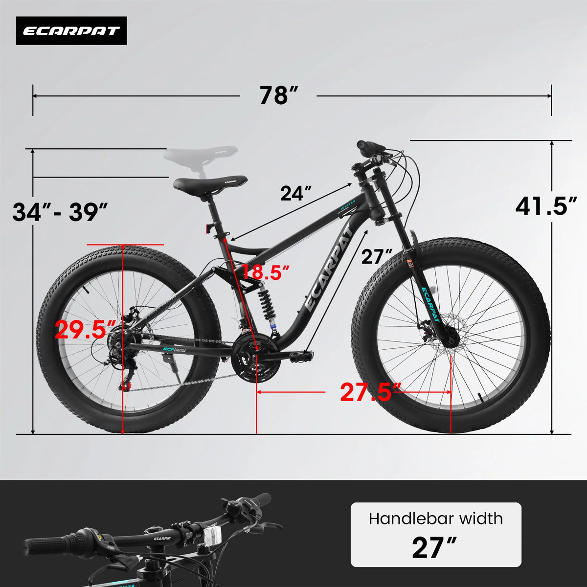 Ambifirner 26" Fat Tire Mountain Bike with Full Suspension - 4" Wide All - Terrain Tires & Shimano 21 - Speed Drivetrain - Outdoor Bike for Men/Women 85% Pre - Assembled Durable Design