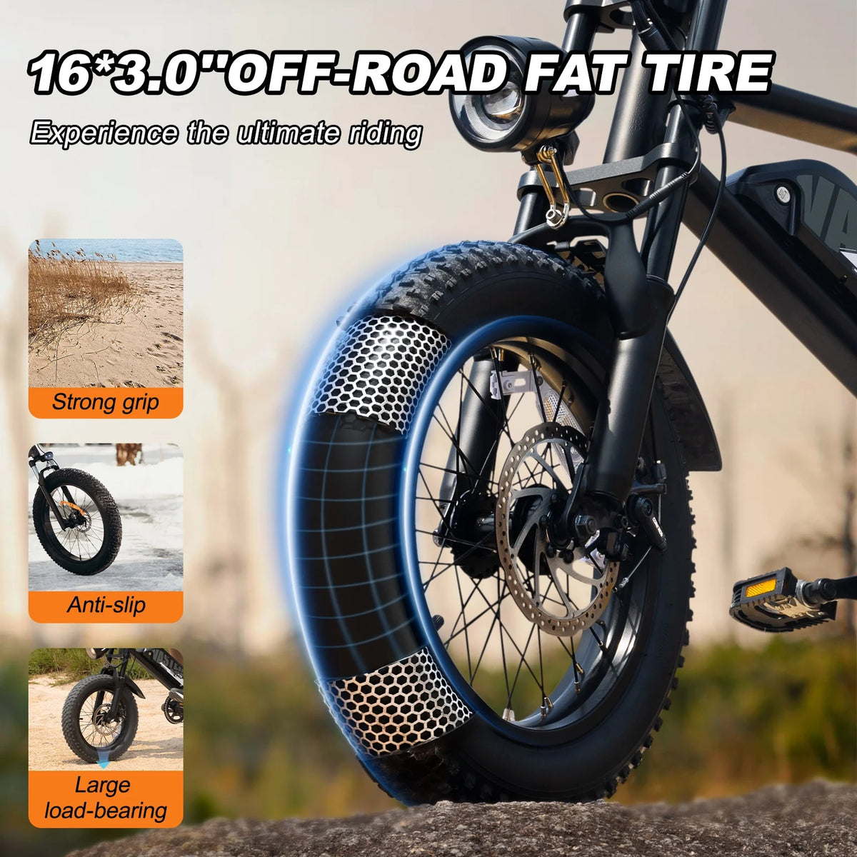 AVDL Electric Bike, 16" Fat Tire Ebike, 500W Motor, 48V 12ah Removable Battery, 4x Suspension, 38 Miles Pure Electric, 55 Miles Pedal