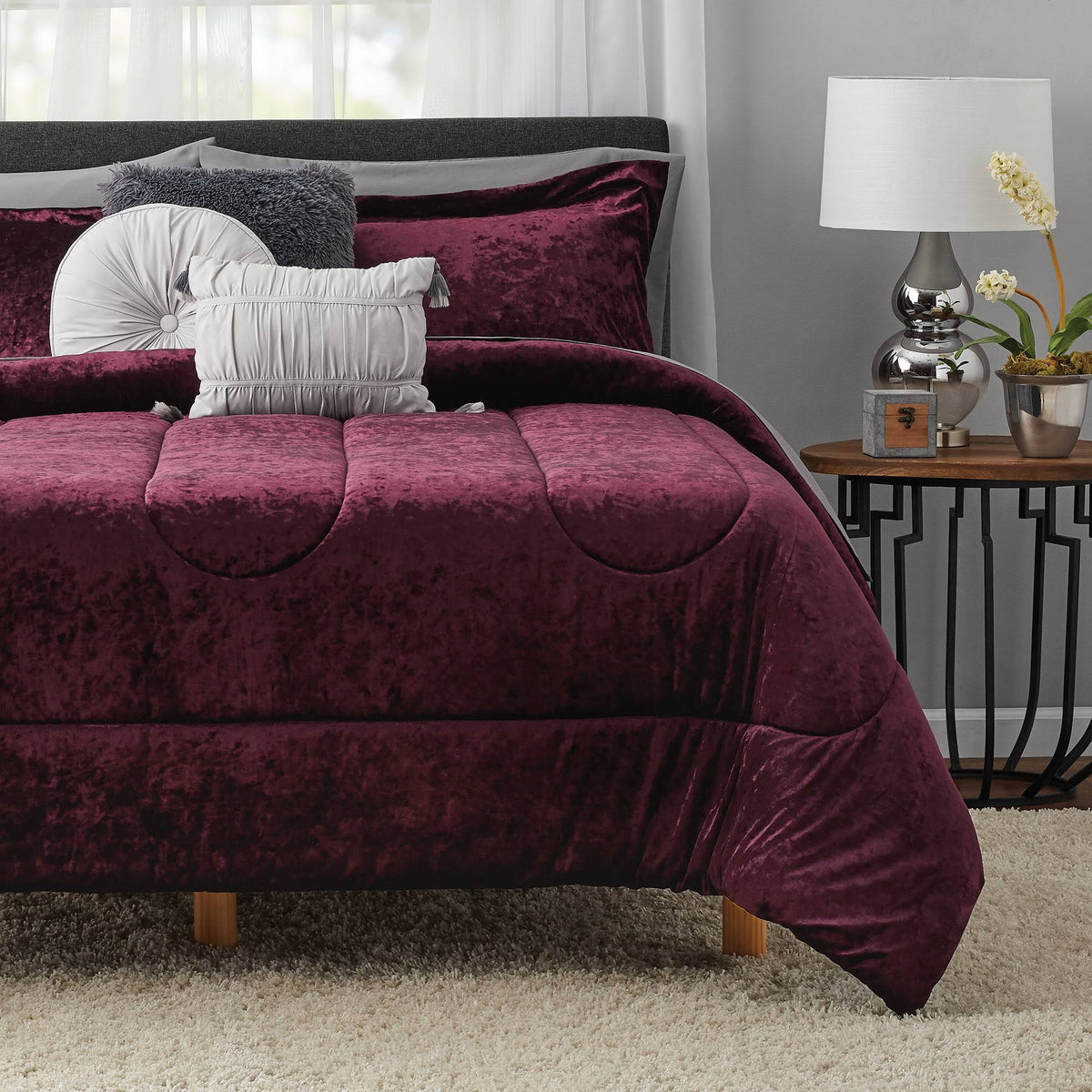 Mainstays 10-Piece King Metropolis Velvet Bed in A Bag Bedding Set with Bonus Sheet Set