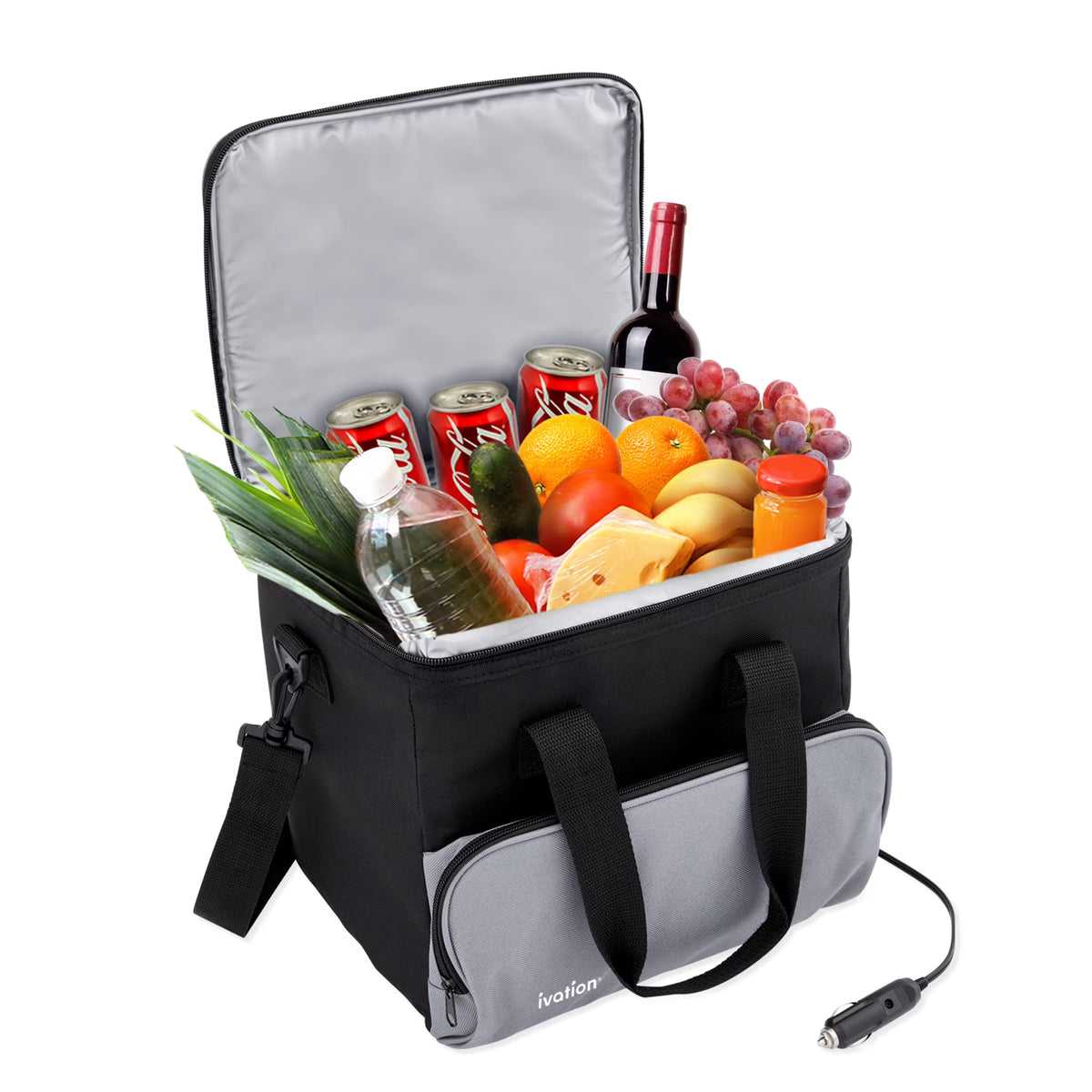 Ivation Portable Electric Cooler Bag | 15 L Soft Sided Thermoelectric Travel Cooler with Shoulder Strap, Storage Pocket & DC 12V Plug in for Car, Truck & RV Camping