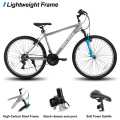 Hiland 26 27.5 29 in Mountain Bike, Mens Womens MTB with 21 Speeds, High - Tensile Steel Frame, V Brake, Hardtail Bicycle for Adults