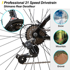 Hiland 26 27.5 29 in Mountain Bike, Mens Womens MTB with 21 Speeds, High - Tensile Steel Frame, V Brake, Hardtail Bicycle for Adults
