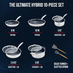 Blue Diamond 10 - Piece Diamond - Bond Hybrid Ceramic Nonstick Stainless Steel Cookware Set, Dishwasher Safe