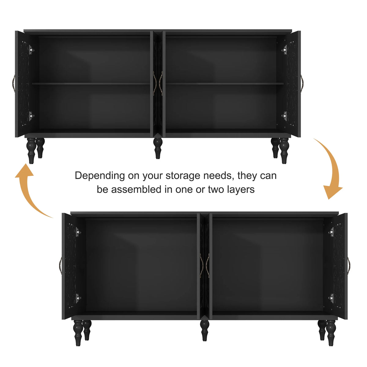 HLR 48" Accent Cabinet with 4 Doors, Vintage Hollow Carving Storage Credenza, Sideboards and Buffets Cabinet for Living Room, Kitchen, Dining Room, Entryway