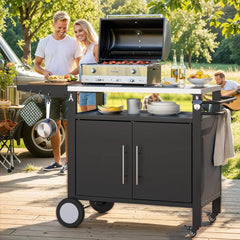 AECOJOY Outdoor Grill Table with Storage Cabinet, Rolling Bar Grill Cart with Wheels, 50’’×20’’×32.2’’