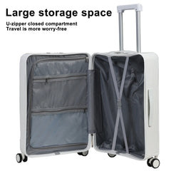 24 in Checked Luggage with Front Pocket, USB Charging Port, Built - in Lock Carry on Suitcase, Cup Holder and Phone Holder, Medium Hardside Suitcase with Spinner Wheels, White