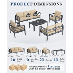 AECOJOY Aluminum Patio Furniture Set, 5 Pieces Outdoor Sectional Sofa Set, Beige