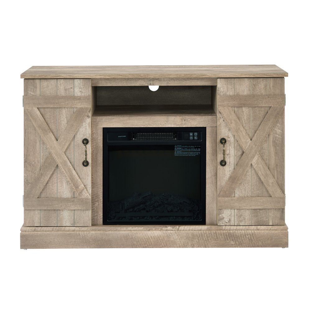 Gzxs Farmhouse Fireplace TV Stand with 18" Electric Fireplace for 50 in Tvs, Farmhouse Entertainment Center W/ Open Shelves, TV Media Console for Living Room, Gray Wash