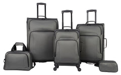 Protege 5 Piece Spinner Luggage Set, Includes 28 in Checked, 24 in Checked Bags, 20 in Carry - on, 15 in Boarding Tote and Matching Utility Bag, All Ages, Grey