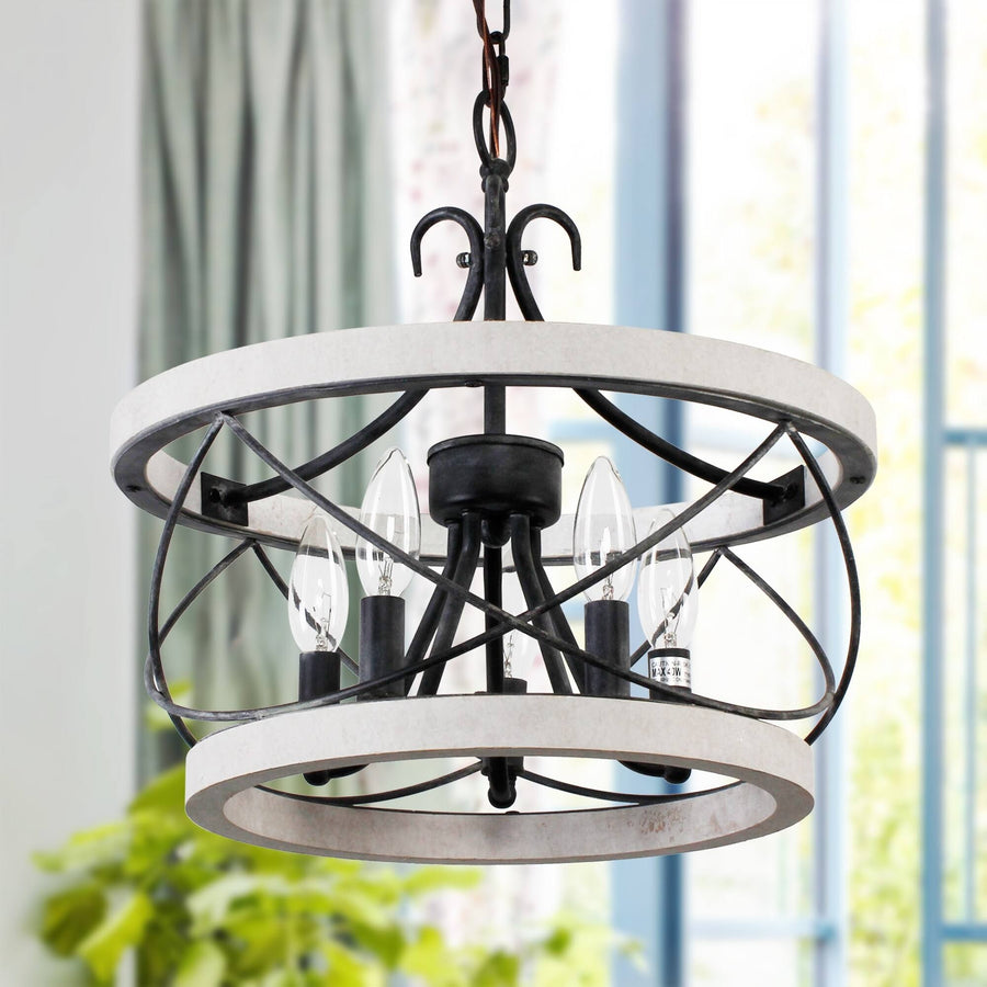 Bella Depot 5-Light Rustic Cage Wood Chandelier Dimmable Lighting, Adjustable Farmhouse Pendant Light for Kitchen Island