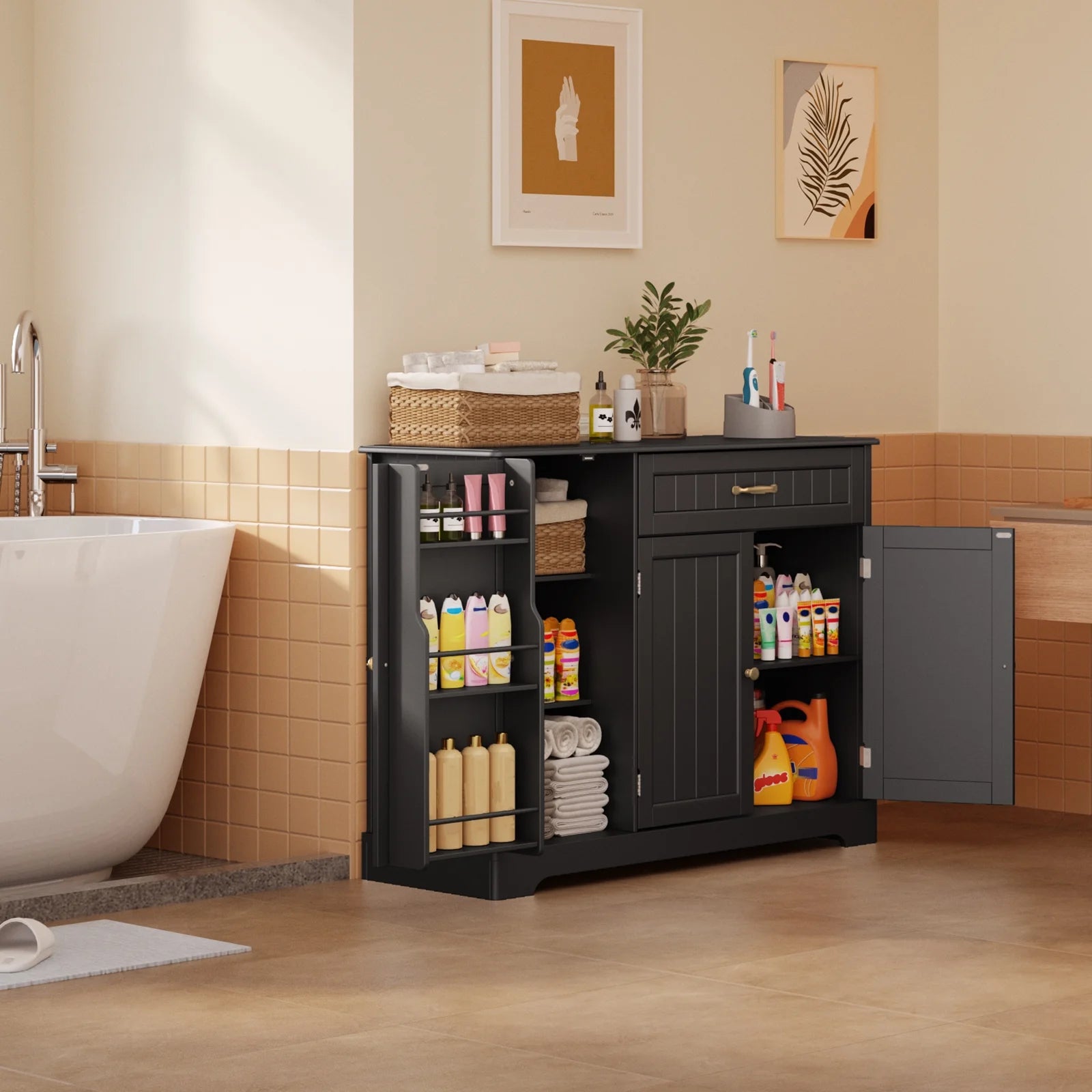 Coffee Bar, Lofka 42" Kitchen Storage Cabinet, Sideboard Buffet Cabinet with 8 Shelves, 1 Drawer