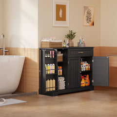 Coffee Bar, Lofka 42" Kitchen Storage Cabinet, Sideboard Buffet Cabinet with 8 Shelves, 1 Drawer