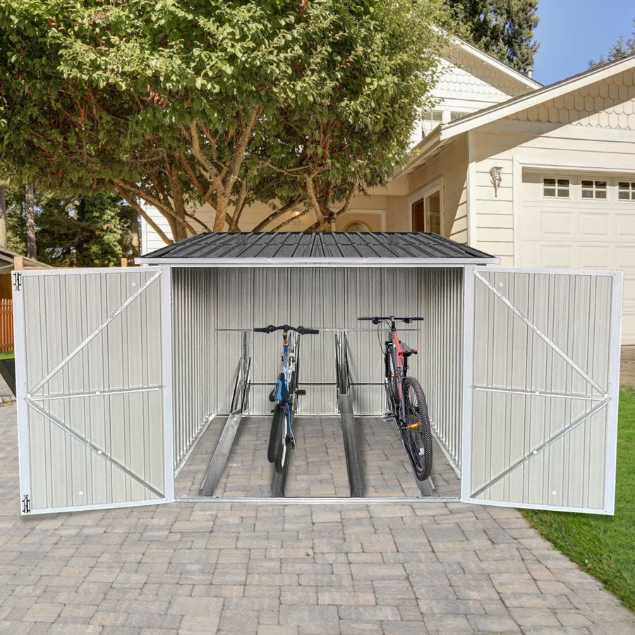6.3' x 6.1' Outdoor Storage Shed Clearance, Metal Outdoor Storage Cabinet with Double Lockable Doors, Waterproof Tool Shed, Stores 4 Bikes, Backyard Shed for Garden, Patio, Lawn
