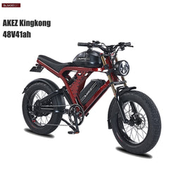 Peak 3000W AKEZ Kingkong 1500W Electric Bike, 31MPH Electric Dirt Bike for Adults, 48V41A Dual Removable Battery Mountain Ebike, 20'' Fat Tire Ebike, 7speed, Hydraulic Brake