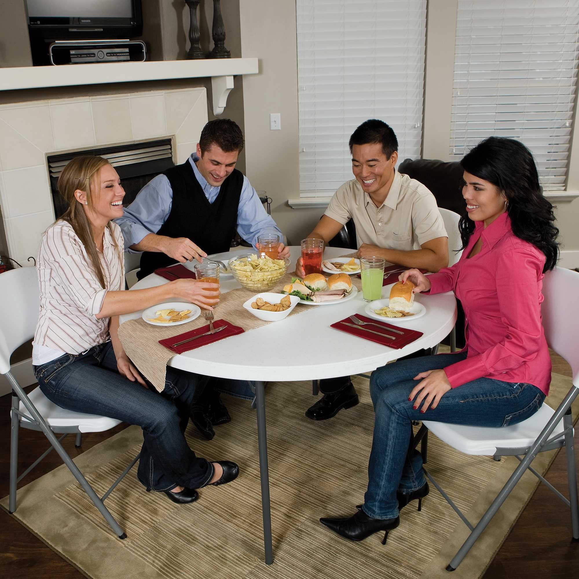Lifetime 48 in Round Fold - in - Half Table, Indoor/Outdoor Essential, White Granite (280064)