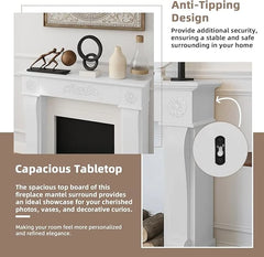 EPICOZY 44.5" Fireplace Mantel, Freestanding Fireplace Surround with Leg for Electric Fireplaces, MDF Mantel Surround with Shelf for Living Room with Decorative Pattern, Anti - Tipping & Waterproof