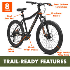 Ozark Trail 24" Glide Mountain Bike, 8 Speed, Black, Teen, Unisex