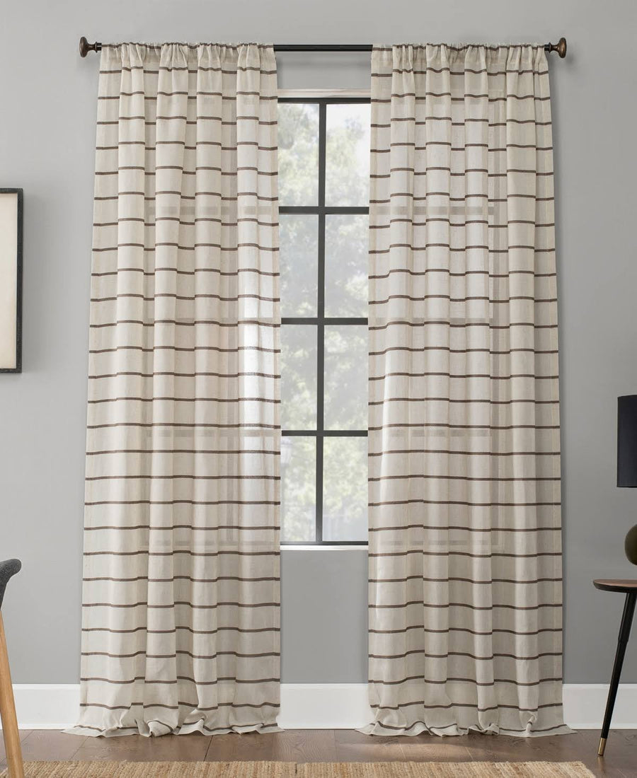 Clean Window Twill Stripe Anti-Dust Curtain Panel, 52" x 84" - Mocha