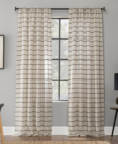 Clean Window Twill Stripe Anti-Dust Curtain Panel, 52" x 84" - Mocha
