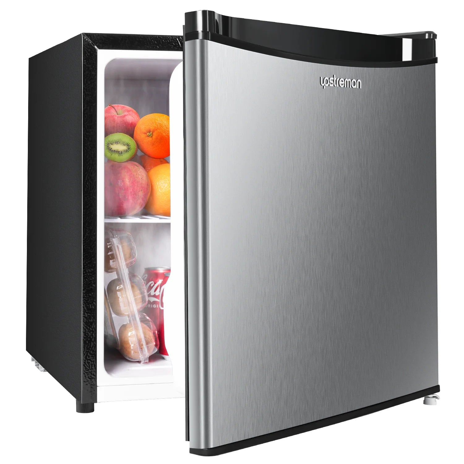 Upstreman 1.7 cu ft Mini Fridge with Freezer Single Door Compact Refrigerator, Low Noise, Energy Saving, Adjustable Temperature, Reversible Door, for Home Office Dorm, Black FR17