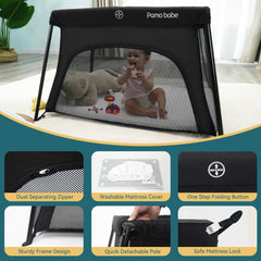 Pamo babe Lightweight Travel Crib with Soft Mattress Pad