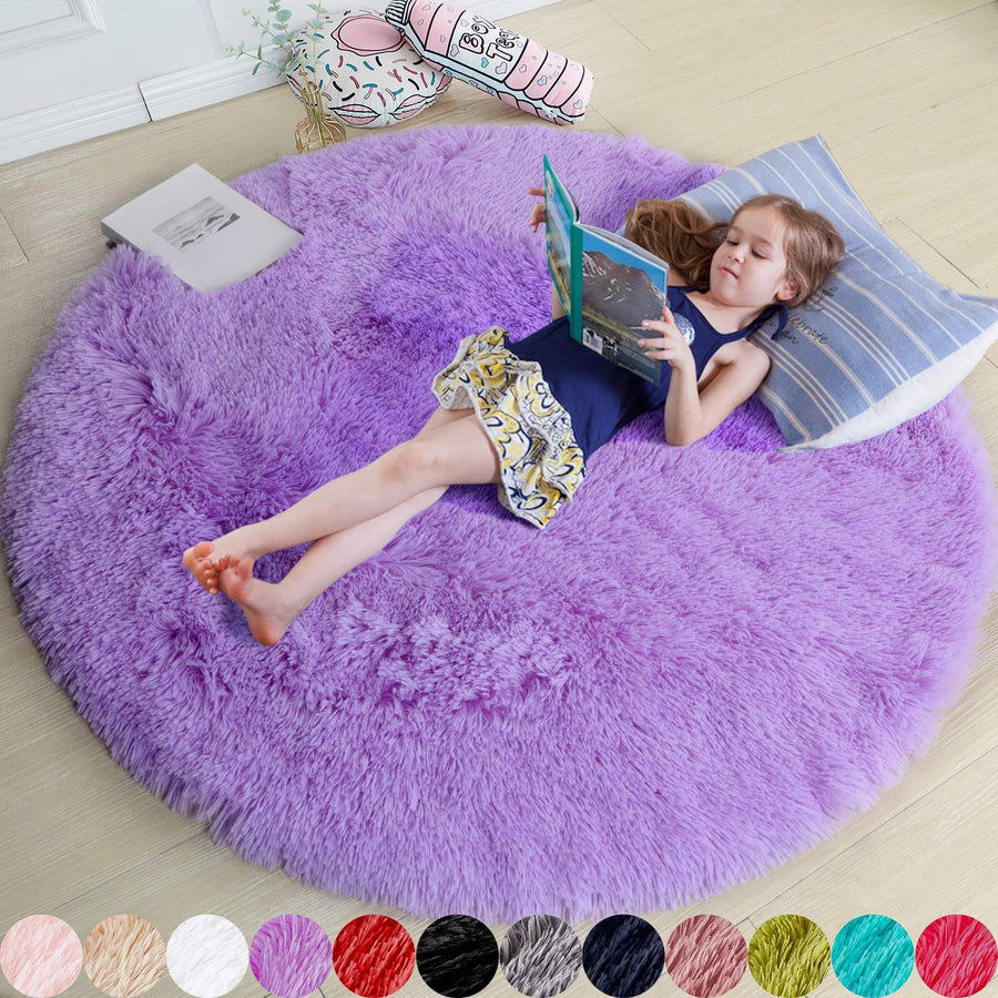 Amdrebio Purple Round Rug for Bedroomfluffy Circle Rug 4x4 for Kids Roomfurry Carpet for Teens Roomshaggy Circular Rug for Nursery Roomfuzzy Plush Rug