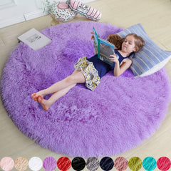 Amdrebio Purple Round Rug for Bedroomfluffy Circle Rug 4x4 for Kids Roomfurry Carpet for Teens Roomshaggy Circular Rug for Nursery Roomfuzzy Plush Rug