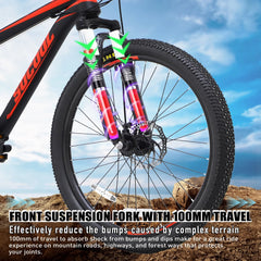 SOCOOL Adult Mountain Bike, Stainless Steel Frame, 26 in Wheels, Hardtail Bicycle for Mens Womens, 21 Speed Shimano, Suspension Fork and Dual Disc Brake - Black & Blue