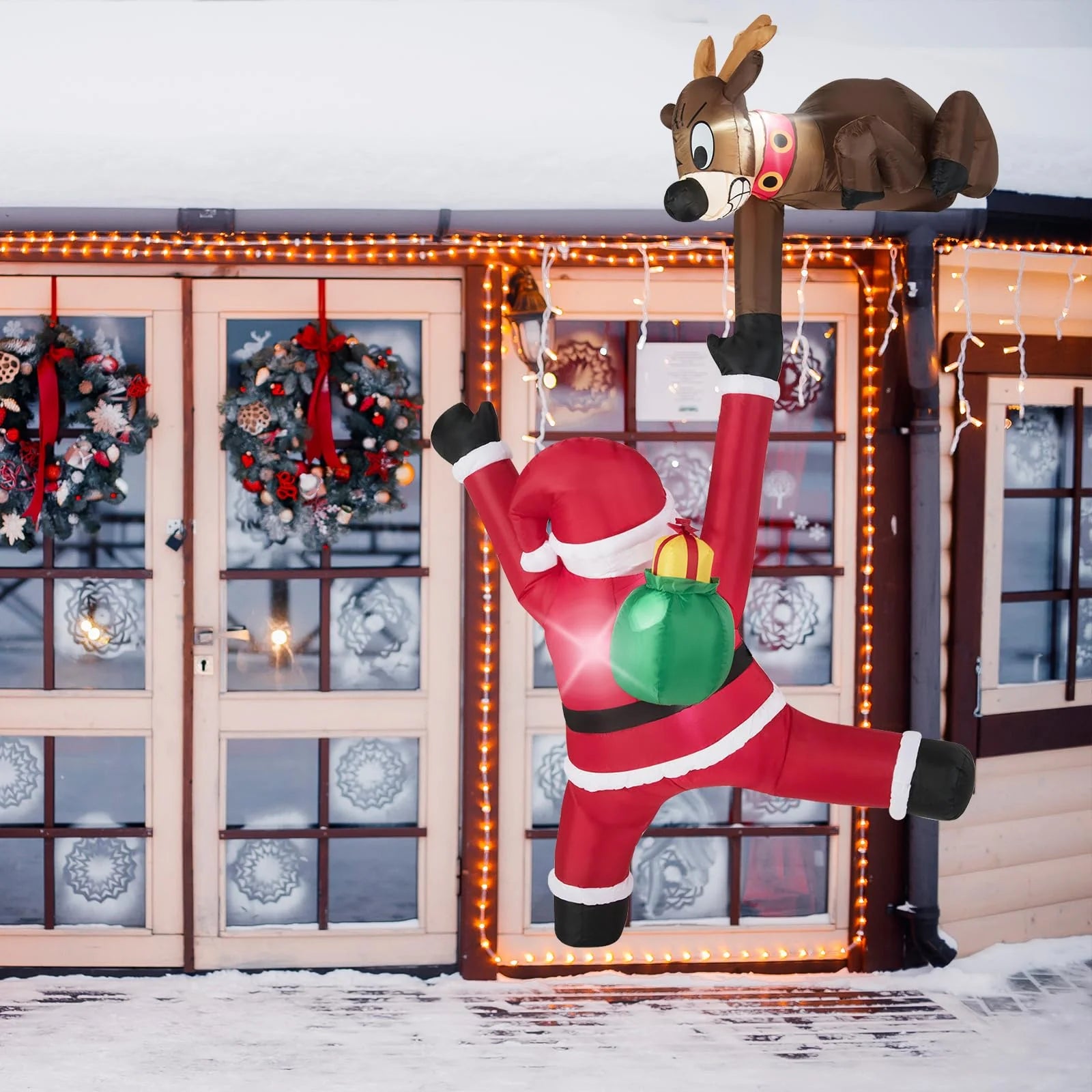 Tangkula 8.5 FT Christmas Inflatable Reindeer & Climbing Santa Claus