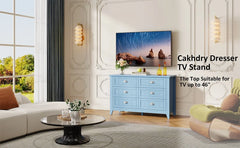 6 Drawer Dresser, Light Blue Elegant Chest of Drawers, Large Cabinet with Storage, Rustic Wood Chest of Drawers for Bedroom, Living Room, Hallway