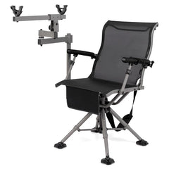 360° Swivel Hunting Chair with Adjustable Equipment Rest & Armrests, Folding All-Terrain Deer Blind Chair for Outdoor Camping, 330LBS Capacity