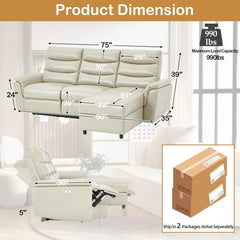 AECOJOY Power Reclining Sectional Sofa, PU Leather Sleep Sofa Bed with Storage Chaise