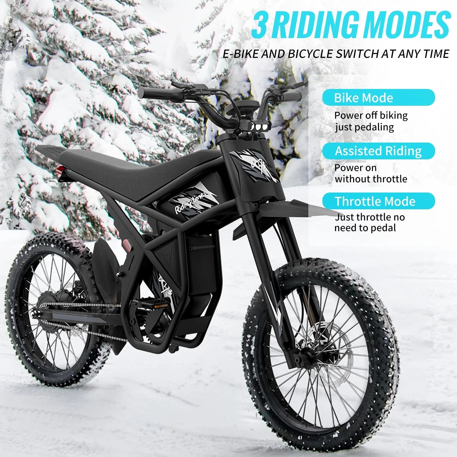 Riding'Times GT73 Electric Dirt Bike for Adults, 37MPH 48V36.4AH 2400W 1747wh Dual Battery Ebike, 85+ Miles Range, 25" Motorcycle Tire UL2849 Certified, Full Suspension
