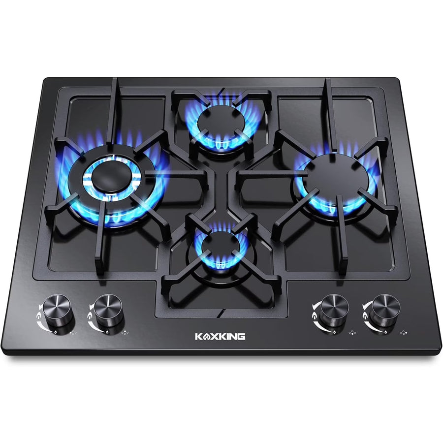 24 in Black Gas Cooktop - Built - in Dual Fuel Natural Gas & Propane Stove - 4 Burner Convertible Cooktop with Thermocouple Protection