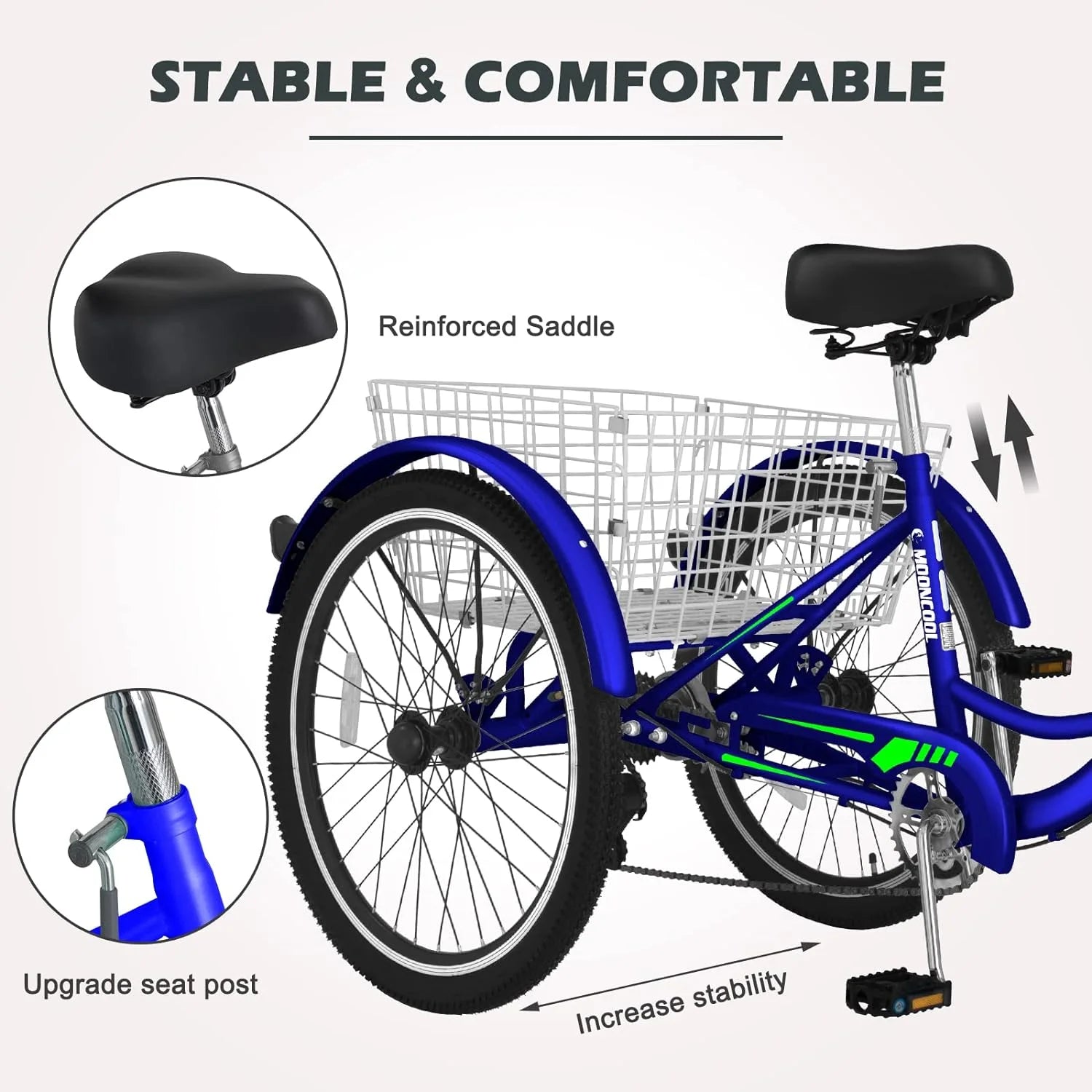 FICISOG 7 Speed Adult Tricycle for Women, 20/24/26 in Adult Trike with Basket, 3 Wheel Bikes for Adults Seniors, Cruise Trike for Shopping Picnic