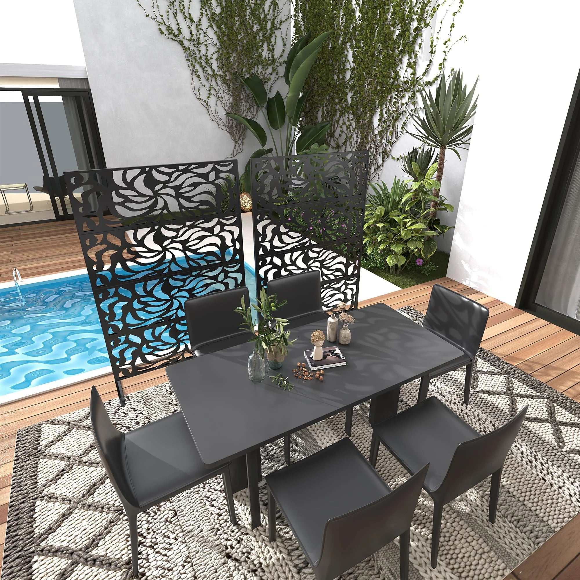 Accreate Decorative Wrought Privacy Screen - Easy Snap - Together Room Divider for Indoor/Outdoor Use, Breathable Wind - Resistant Partition with Anti - Tip Base (6x3.8ft)