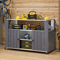 AECOJOY Outdoor Grill Table Cart with Storage Cabinet, Dark Grey