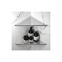 Bernkot Corner Shower Shelf 10" Polished 304 Stainless Steel Recessed Corner Shelves with Grid Design Bathroom Shelf Racks for Tiled Wall, No