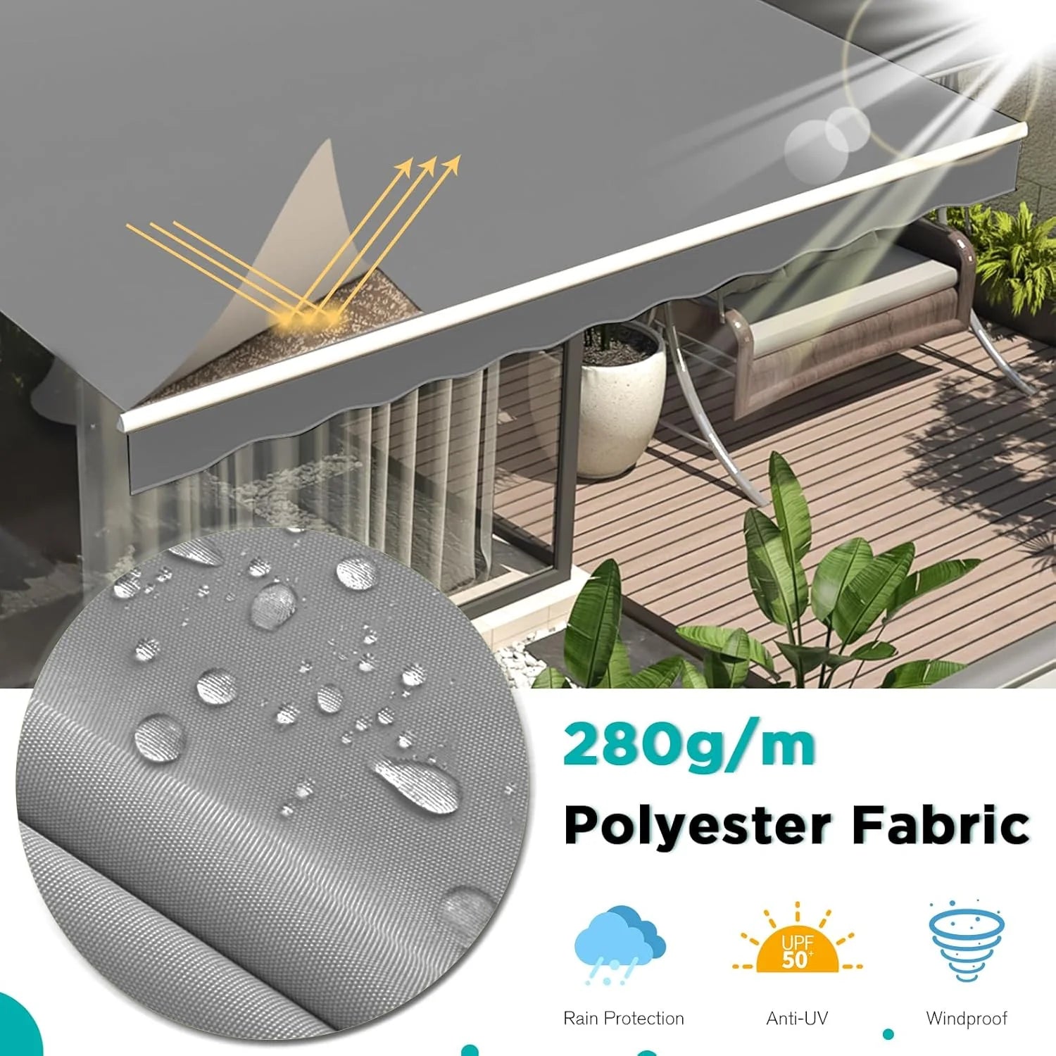 AECOJOY 14'x10' Manual Retractable Awning Sun Shade, Patio Awning Canopy