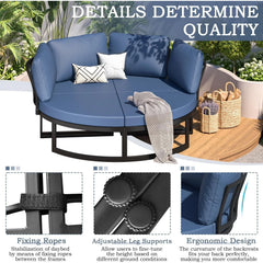 AECOJOY Patio Furniture Outdoor Round Daybed with Removable Cushions 4 Piece Sectional Sofa Patio Furniture Set, Dark Blue