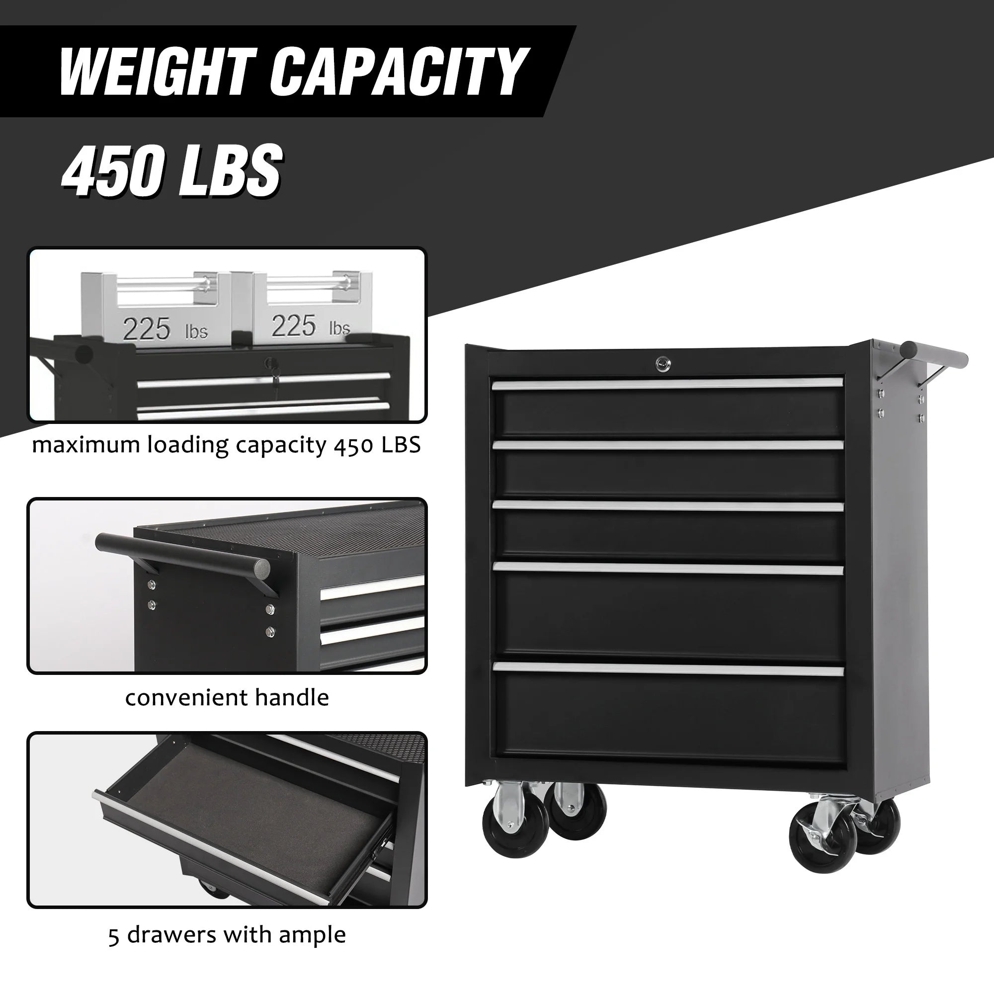 5 - Drawer Rolling Tool Chest Tool Storage Cabinet with Wheels Tool Organizer Box