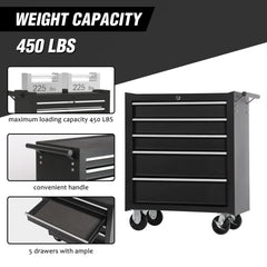 5 - Drawer Rolling Tool Chest Tool Storage Cabinet with Wheels Tool Organizer Box