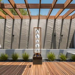 Ferrisland Outdoor Water Fountain with Pump, Relaxing Stainless Steel Geometric Sphere Freestanding Waterfall Fountains Modern Home Decor for Patio Garden Yard, Gift Idea, Bronze